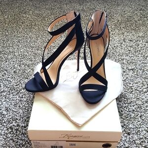 Vince Camuto Devin Strappy Black Satin Strap Heels US 9.5